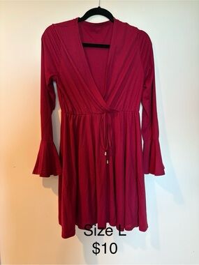 Women’s Red Long-Sleeve Wrap Dress